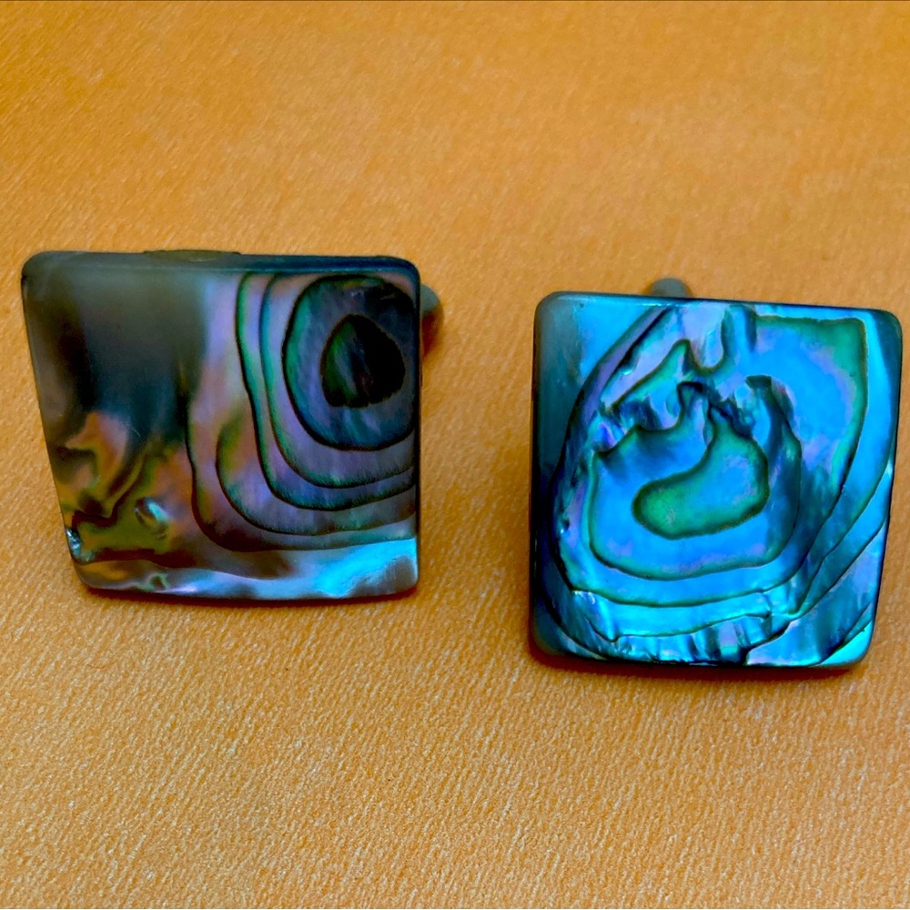 Classic Square Abalone Cuff Links Vintage